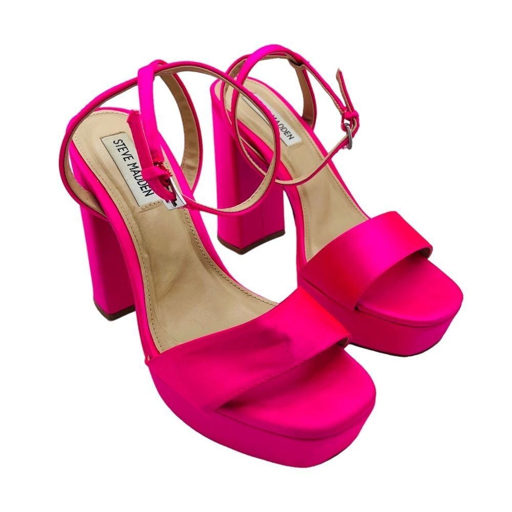 Steve Madden Lessa Pink Satin Platform Sandals Sz 7